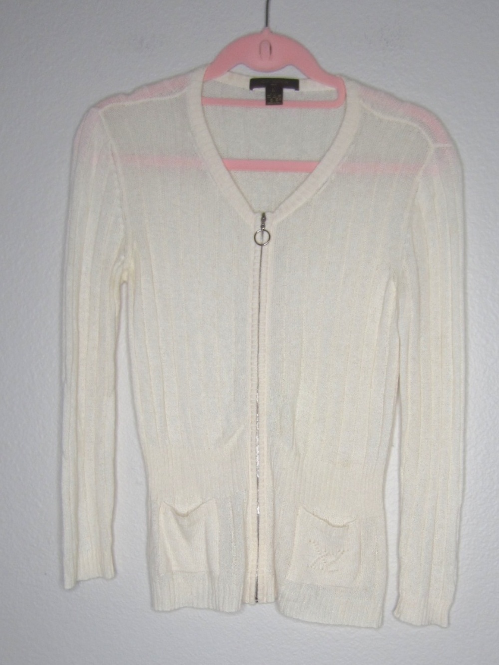 Vintage Louis Vuitton rib-knit zip-up cardigan sweater in cream - Size Large